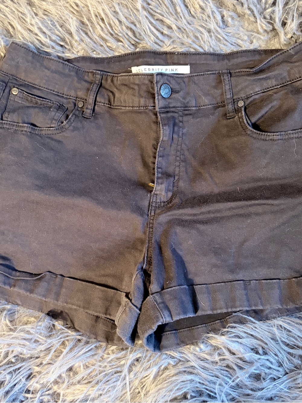 Celebrity Pink Black Roll Cuffed Denim Shorts